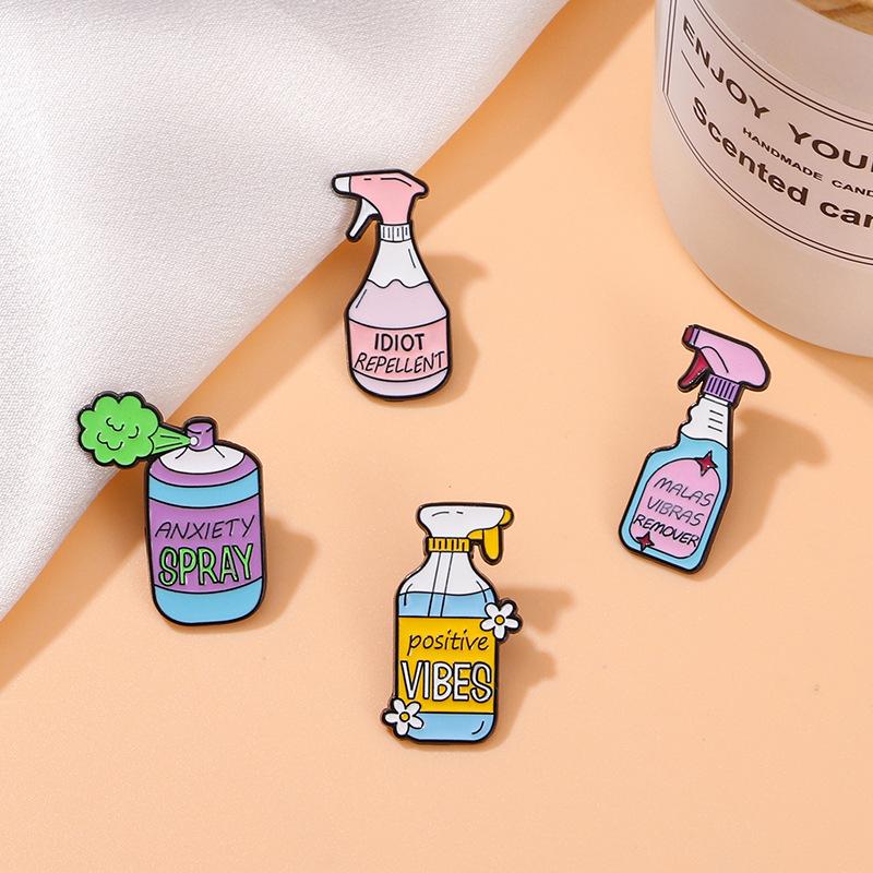 Original Enamel Alloy Brooch Alphabet Paint Spray Bottle Shape Lapel Pin for Clothes Backpack Decoration Fashion Badge Crossborder Accessory