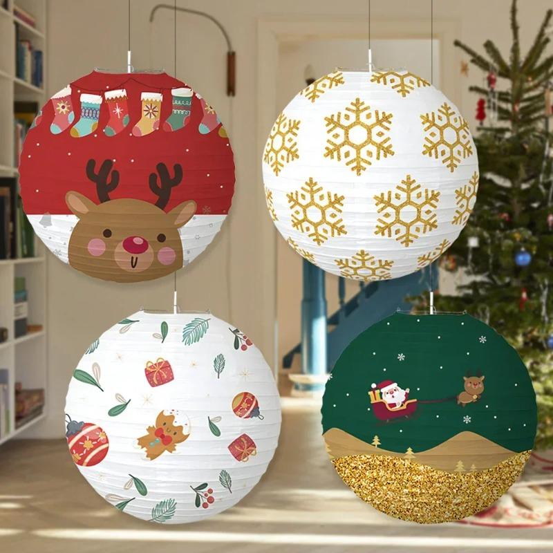 1-20PCS Christmas Paper Lanterns Santa Snowman Reindeer Hanging Lanterns for Xmas Party Decorations Holiday Home Decor Gifts