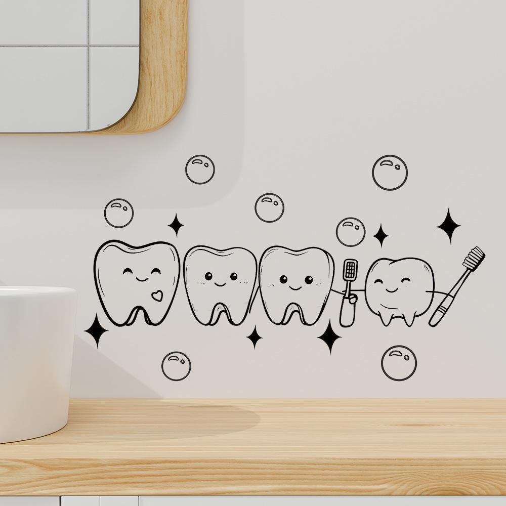 Cartoon Tooth Design Wall Sticker Pvc Waterproof Easy To Tear And Install For Bathroom Bedroom Washbasin Home Decoration
