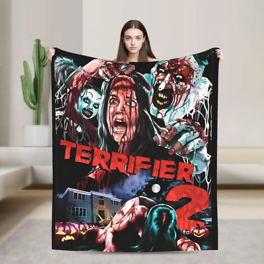 Terrifier 3 Christmas Santa Blanket The Clown Plush Vintage Warm Throw Blankets for Coverlet Spring/Autumn