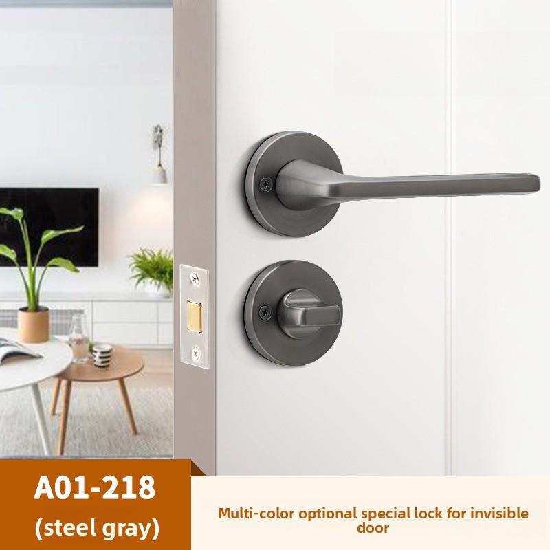 Stainless Steel Bathroom Keyless Door Lock Household Wooden Door Handle Lock Indoor Black Red and Green Indicator Door Handle
