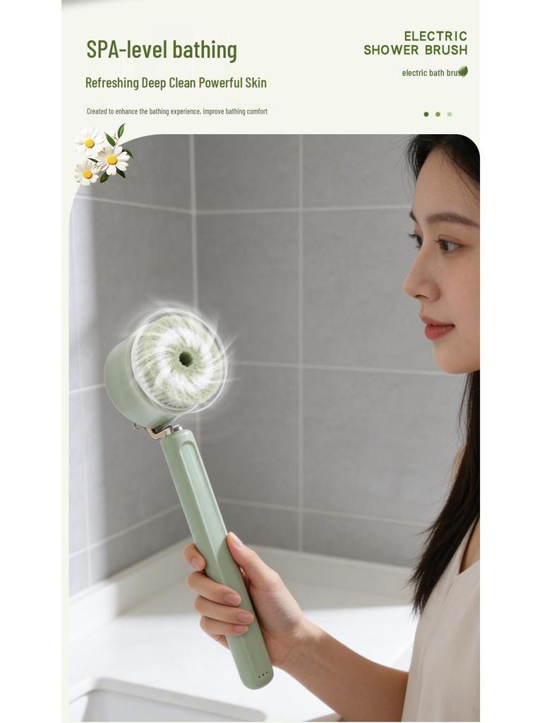 Long-Handled Electric Exfoliating Bath Brush - Automatic Back Scrubber for Removing Dirt & Dead Skin