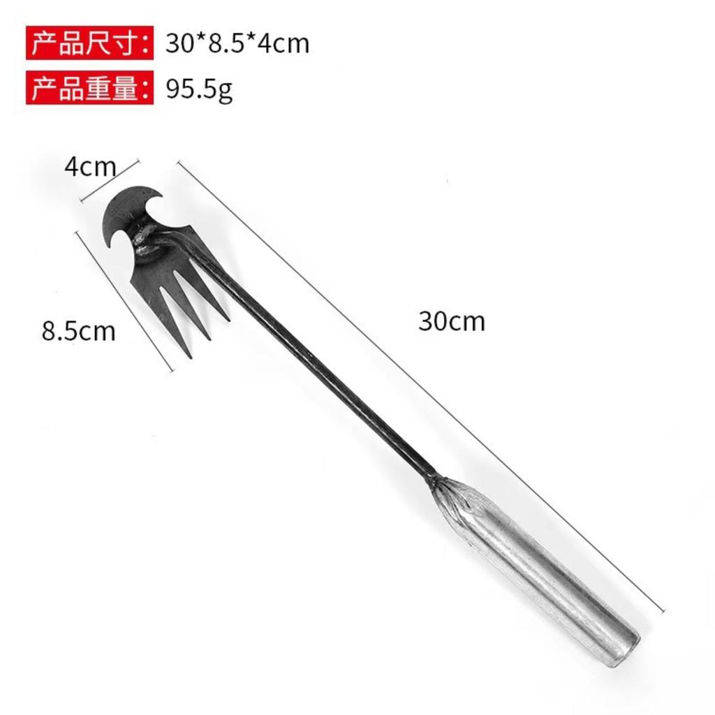 Garden Weeding Tool Four Prong Hand Weeder Root Extractor Garden Hoe Weeding Rake Stainless Steel Weeding Tool for Lawn and Garden