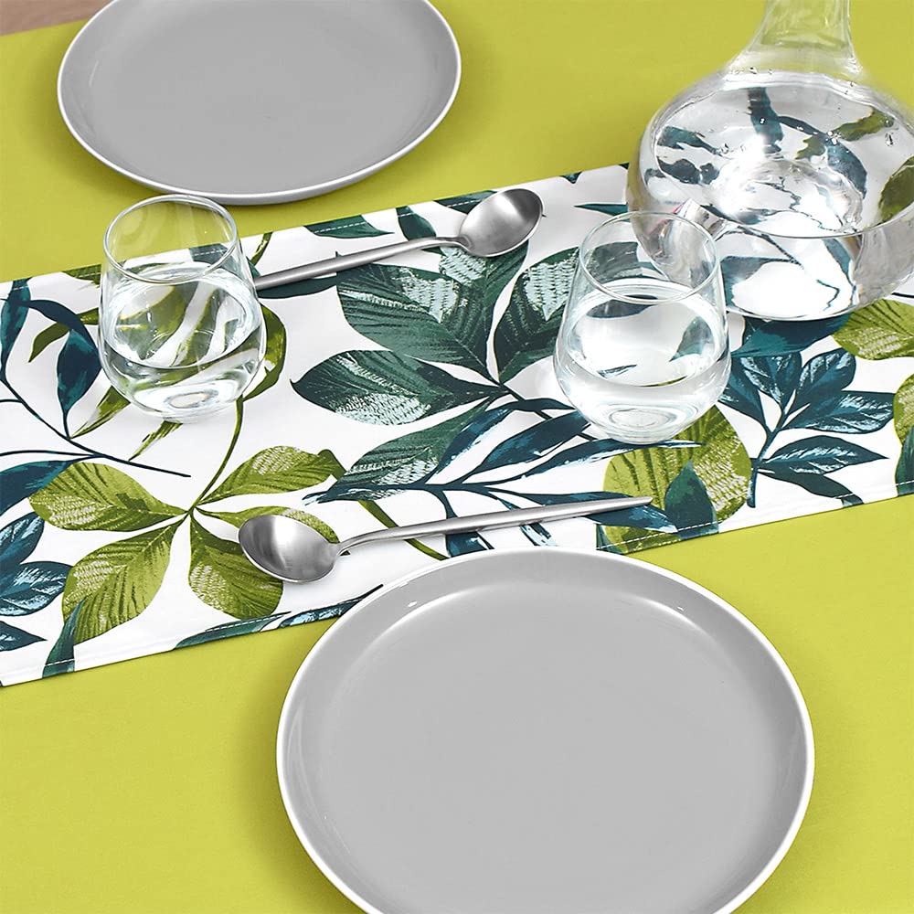 Table Runner Laminated Waterproof Nordic Table Center 130cm Wipeable Green Botanical Leaf Pattern Style Decor W2700810