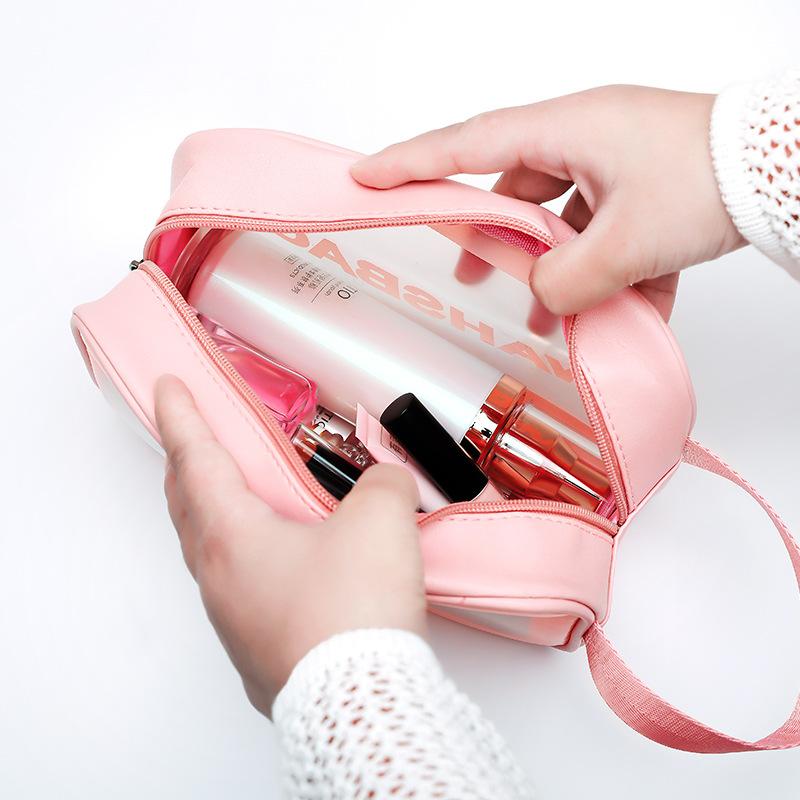 Transparent Makeup Bag Three Piece Set Wash Bag Matte Semi Transparent Large Capacity Bath Bag Portable Storage Bag
