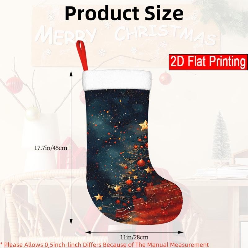 Christmas Decoration Fireplace Hanging Stocking 1pc Christmas Stocking Featuring a Starry Sky Design, Ideal for Holiday