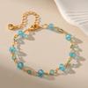 Women Elegant Blue Zircon Acrylic Bead Adjustable Handmade Gold Plated Bracelet