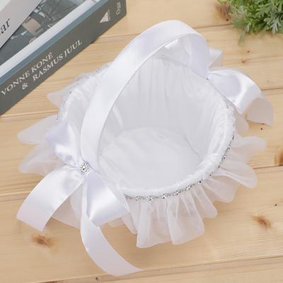 Panier de fleurs léger et romantique, blanc, pour fête de mariage, avec décoration en dentelle