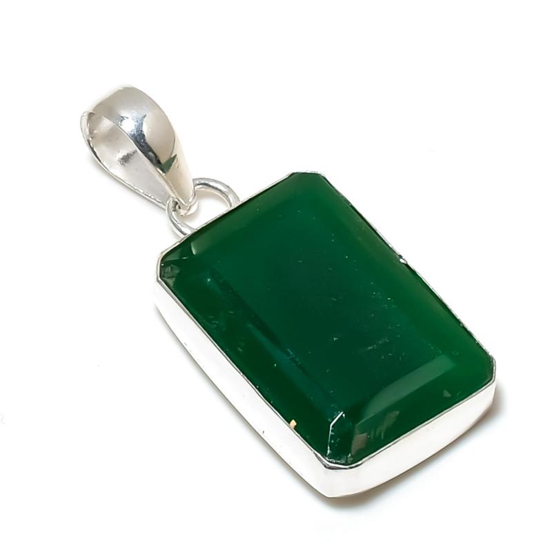 Dainty Green Onyx Gemstone Pendant 925 Sterling Silver- Handmade Design, Everyday Wear Jewelry, Unique Green Onyx Pendant Gift For Love