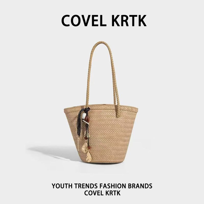 

Covel KRTK Advanced Sense Fashion Temperament Leisure Large Capacity Tote Bag Vegetable Basket Lightweight Waterproof Commuter Khaki [additional purchase and gift pendant]]