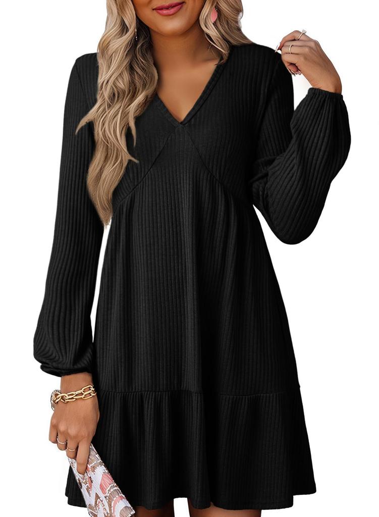 V-neck spring and autumn design sense fashion casual dress women's long-sleeved niche elegant line dress