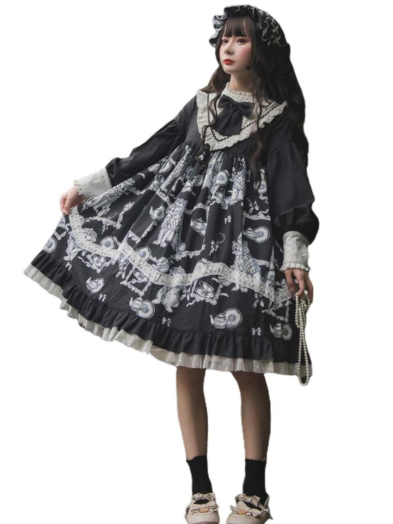 [Milky Time] Gothic Lolita Dress, Monochrome, Cosplay, Landmine Style, A-Line, Sickly Cute, Long Sleeves