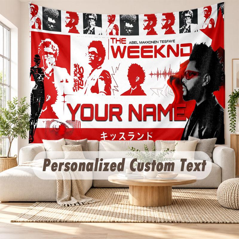 Arazzo da Parete con Nome Personalizzato, Arazzo Decorativo Sfondo The Weeknd per Dormitorio Casa