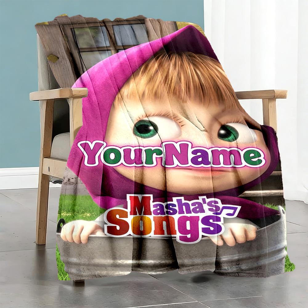 Masha Bear Personalized Name Blanket Lightweight Personalized Blanket Soft & Cozy Suitable for Livingroom Bedding Couch Office All-Season Use