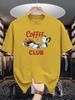 Unisex Crew Neck Tee Coffee Club Retro Food Item Graphic Print Soft Cotton Loose Short Sleeve Summer Casual Male Streetwear Tops