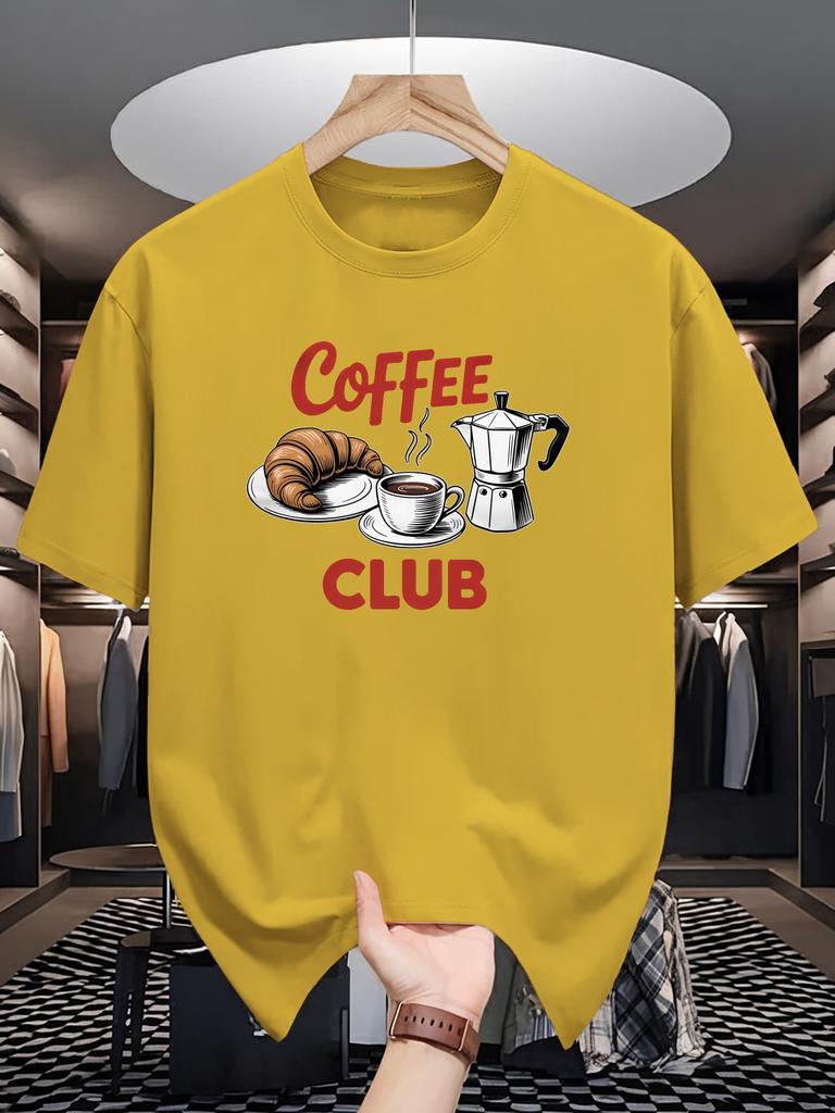 Unisex Crew Neck Tee Coffee Club Retro Food Item Graphic Print Soft Cotton Loose Short Sleeve Summer Casual Male Streetwear Tops