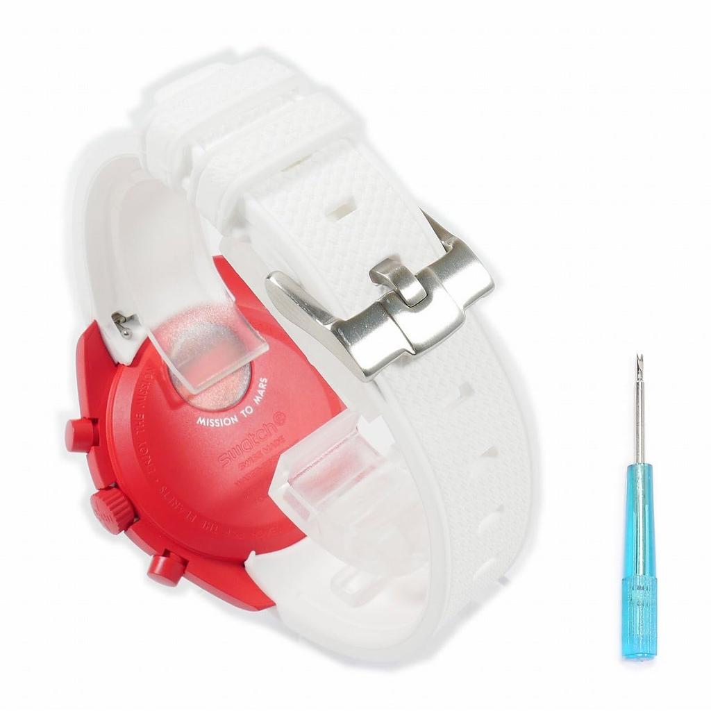 Swatch x OMEGA Exclusive Rubber Strap with Clicker Feature (White/Mars)