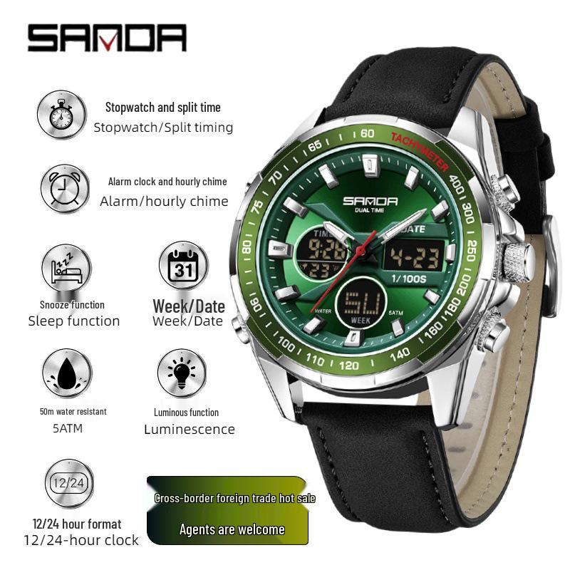 SANDA Waterproof Multifunctional Sport Watch with Large Dial - Student Timer & Casual Wristwatch