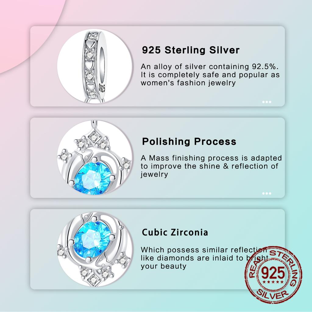 copper 12 Constellations Pisces Blue Zircon Pendant Charm Compatible With Authentic Charm Bracelets Women Do It Yourself Jewellery Gift