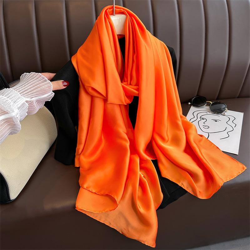 Plain Solid Basic Design 100% Silk Feeling Scarf for Women 180x90cm Shawl Wrap Luxury Female Hijab Headband Foulard Beach Stoles