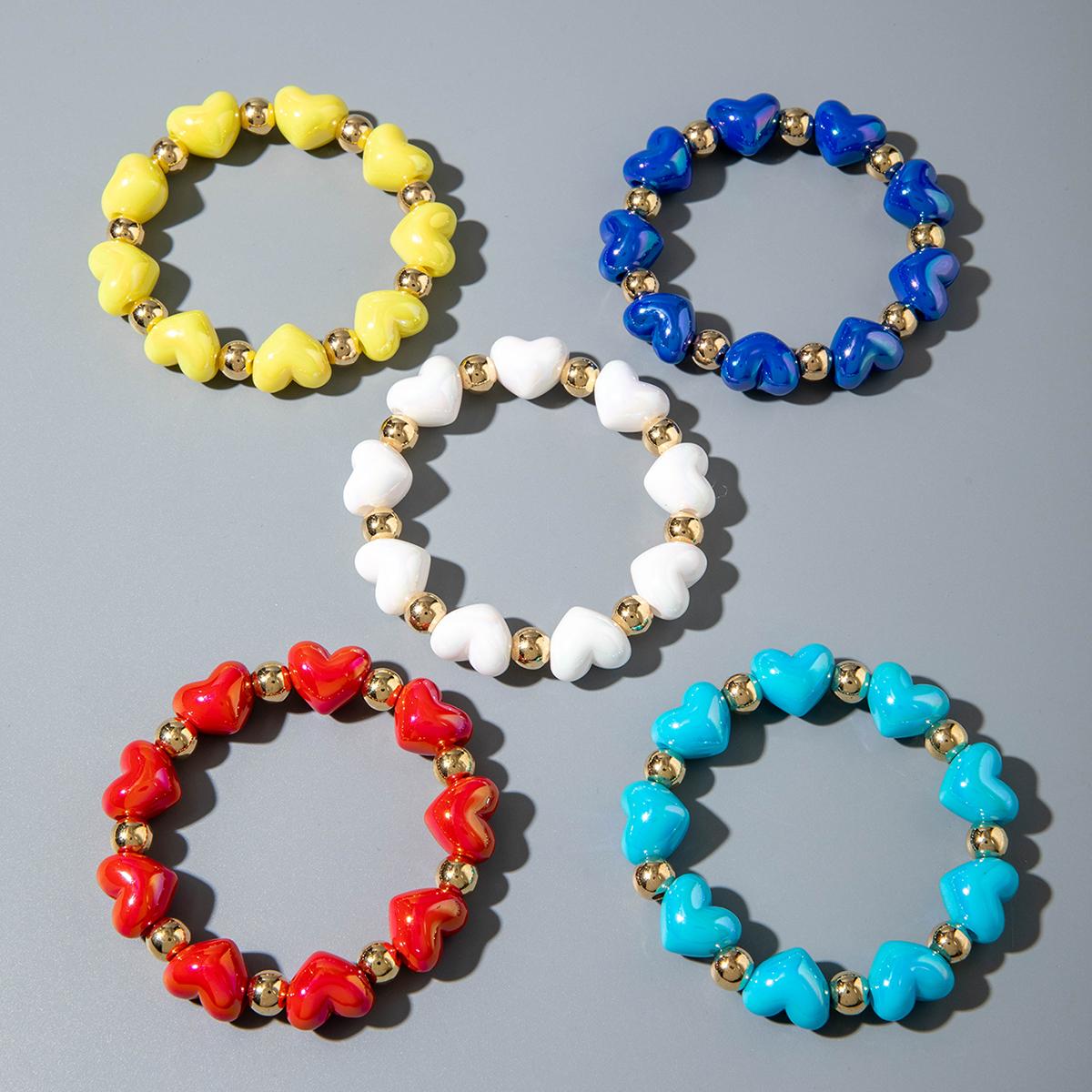 

Новый цветной браслет из бисера в форме персикового сердца, набор из нескольких предметов для женщин, простой и милый браслет контрастных цветов