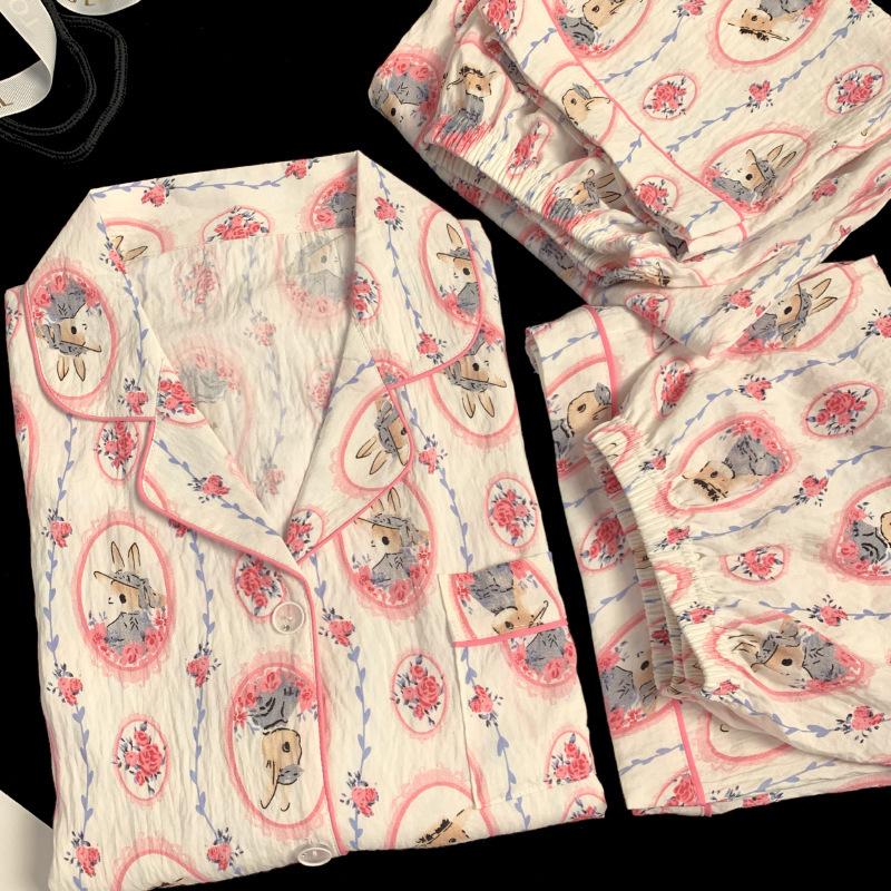 Letnia Piżama Damska Homewear Trzyczęściowa Miękka Bawełna Chmury Piżama z Krótkim Rękawem Damska Kreskówkowy Nadruk Homewear