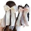 Lace Bow Ribbon Hair Clips Long Tails Ribbon Satin Hairpins Elegant Coquette Barrettes  Women Girls