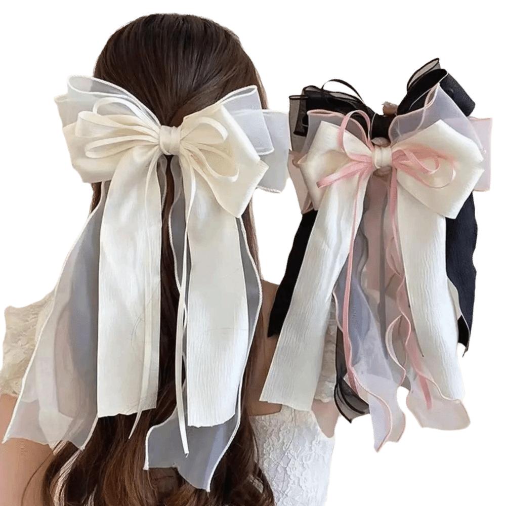 Lace Bow Ribbon Hair Clips Long Tails Ribbon Satin Hairpins Elegant Coquette Barrettes Women Girls