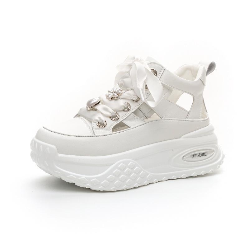 

Новые белые волшебные цвета из натуральной кожи со стразами, летние кроссовки, сандалии, толстая подошва, увеличивающая рост, женские сандалии 5,5 см 39 белый