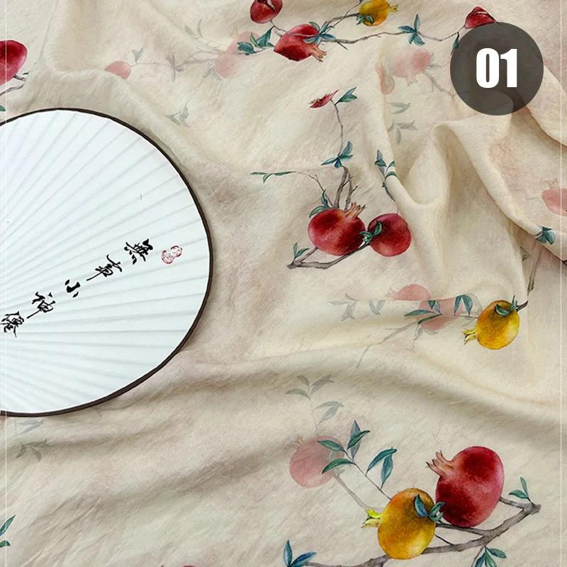 100cm Chinese Style Linen Fabric Summer Thin Tang Dynasty Princess Pattern Painting Fabric for DIY Hanfu Dress Cheongsam