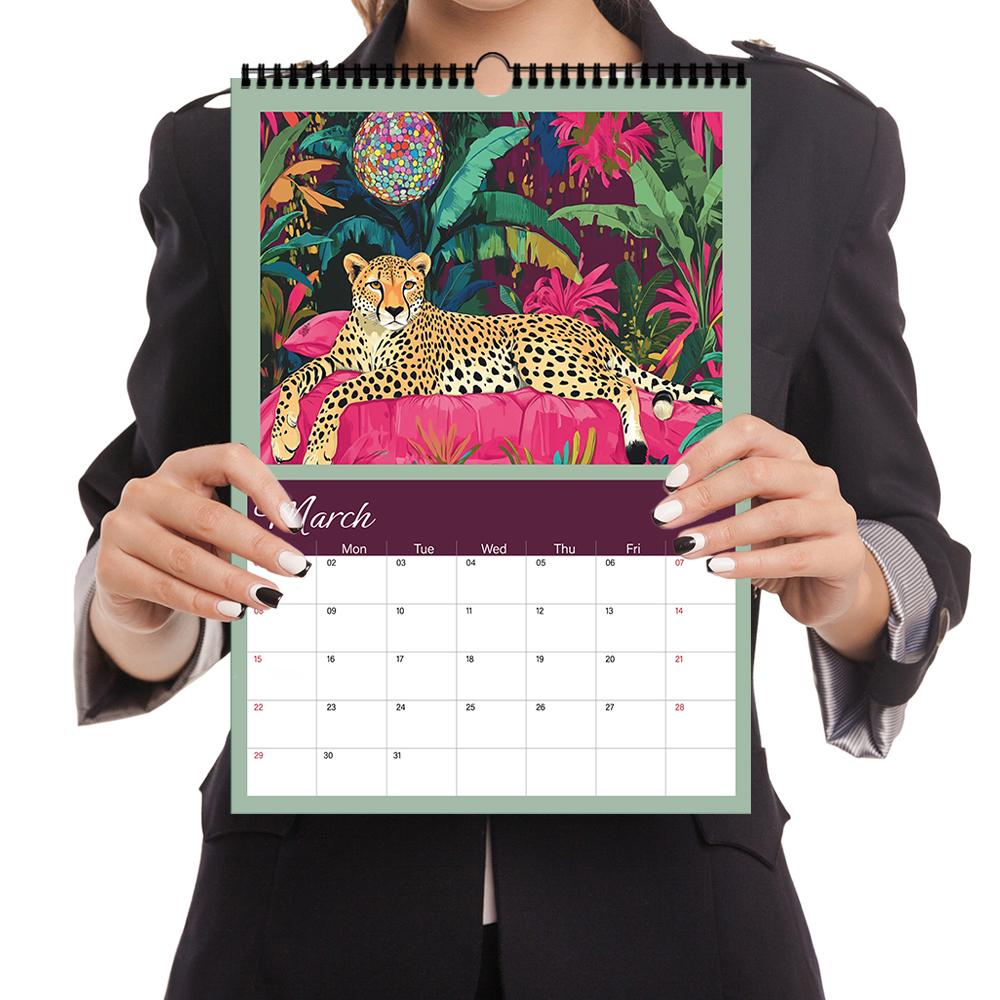 1pc Vintage Animal Wall Calendar-Eclectic Art Theme, 12 Different Designs, Suitable for Art Enthusiasts, Halloween Gifting