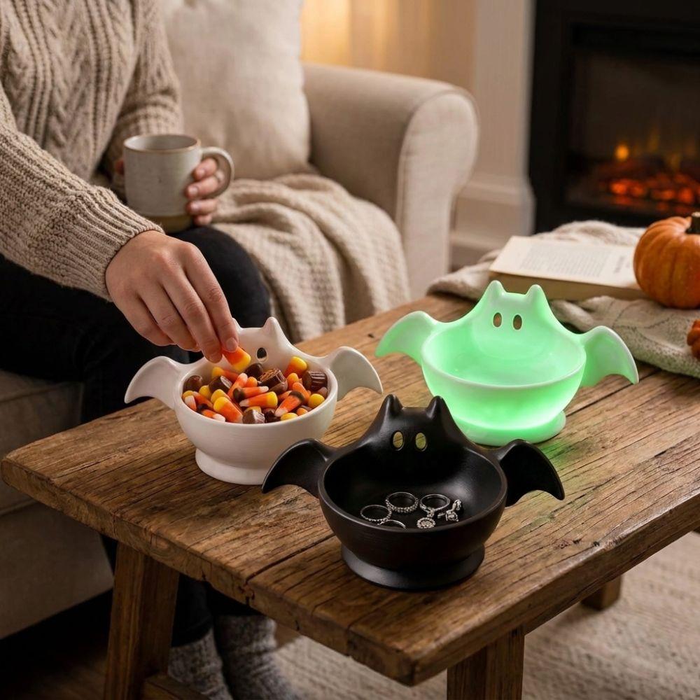 Luminous Ghost Bat Desktop Decor Tray Cute Halloween Snack Bowl  Desk Organizer