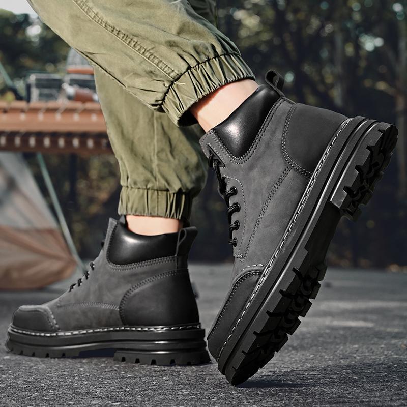 Men Boots ThickSole Luxury Fashion High Quality Thick Soled Anti Slip Genuine Leather Brand British Style Hiking Men's