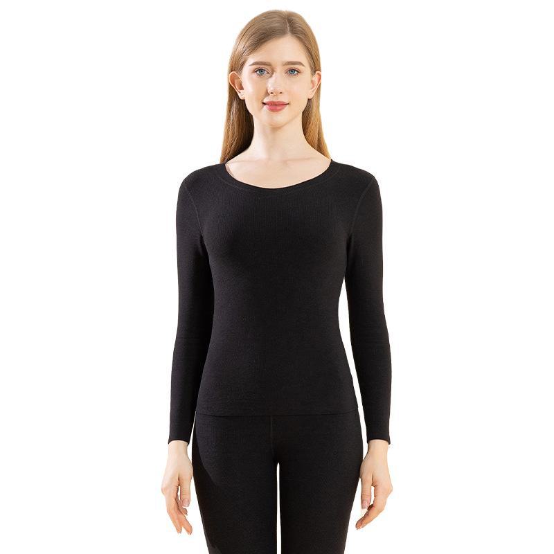 Women's Velvet Warm Base Layer Top - Antibacterial, Round Neck, Plush, Autumn