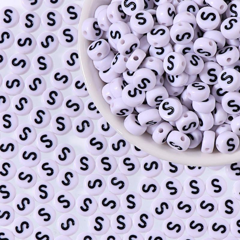 100/Bag Diy Black And White English Acrylic Letter Beads Handmade Bracelets Necklaces Beaded Accessories