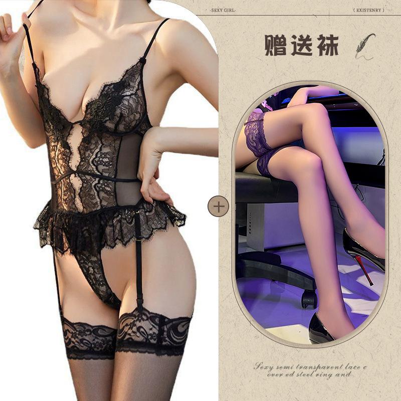 New sexy lingerie lace shapewear backless burst tits seduction transparent tight suspenders women