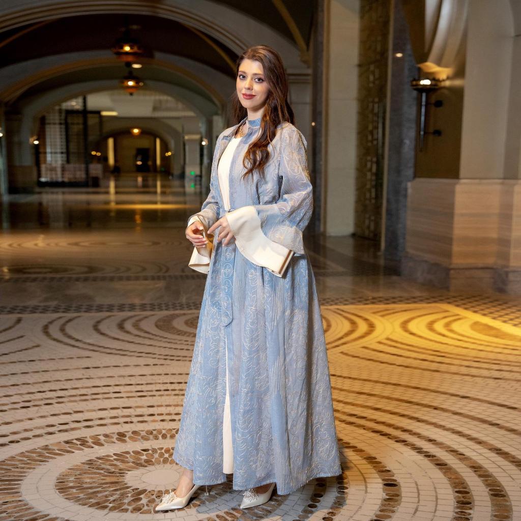 AB318 Women's Ruffle Sleeve Jalabiya: Middle Eastern Evening Two-Piece Dress