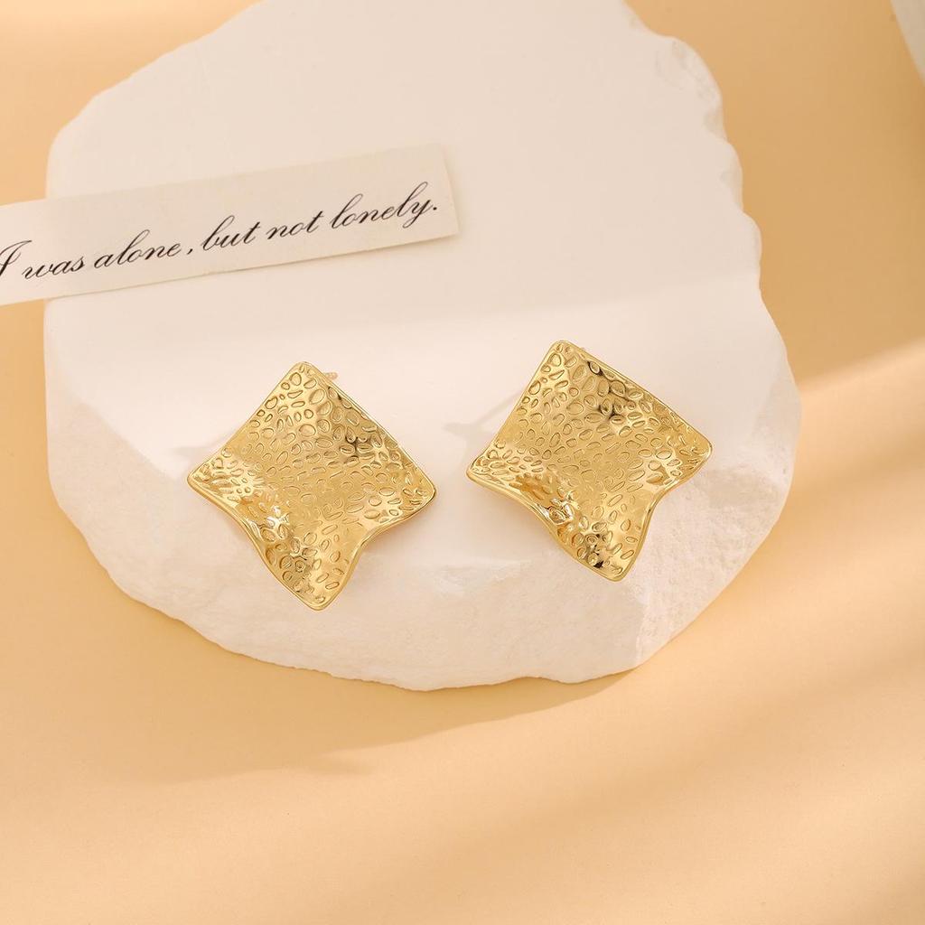 High-End Metal Heart Butterfly Flower Earrings with Exaggerated Pleated Texture