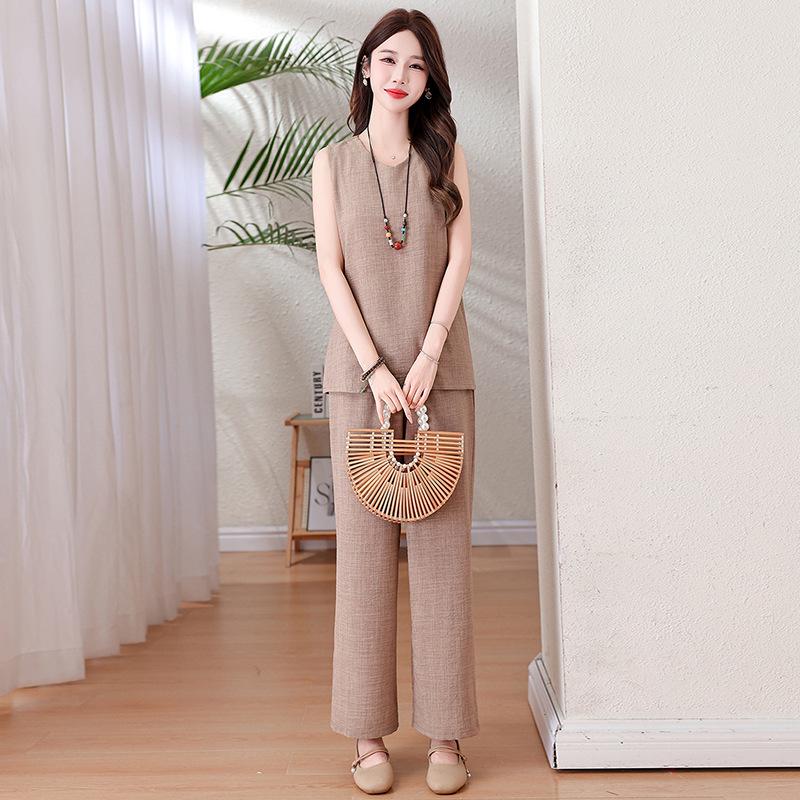 Sleeveless Wide-Leg Pants Set: Flattering, Loose Fit for Outdoor & Loungewear Comfort