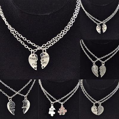 2 Pcs Love Heart Pendant Necklace Jewelry Couple Chain Best Friends Gift