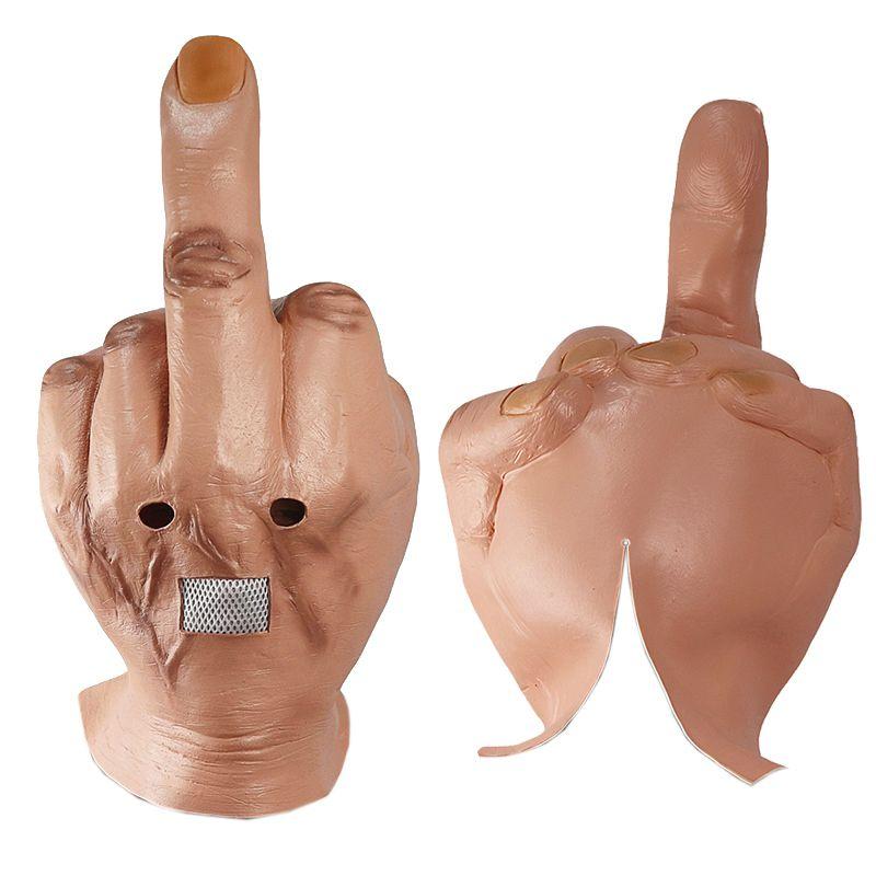 Middle Scary Finger Halloween Mask Latex Full Head Costume Party Cosplay Prop