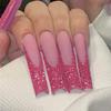 Long French Style Glitter Press-On Nails Full Cover Artificial Nail Tips Women Ins Aesthetic Wearable Art