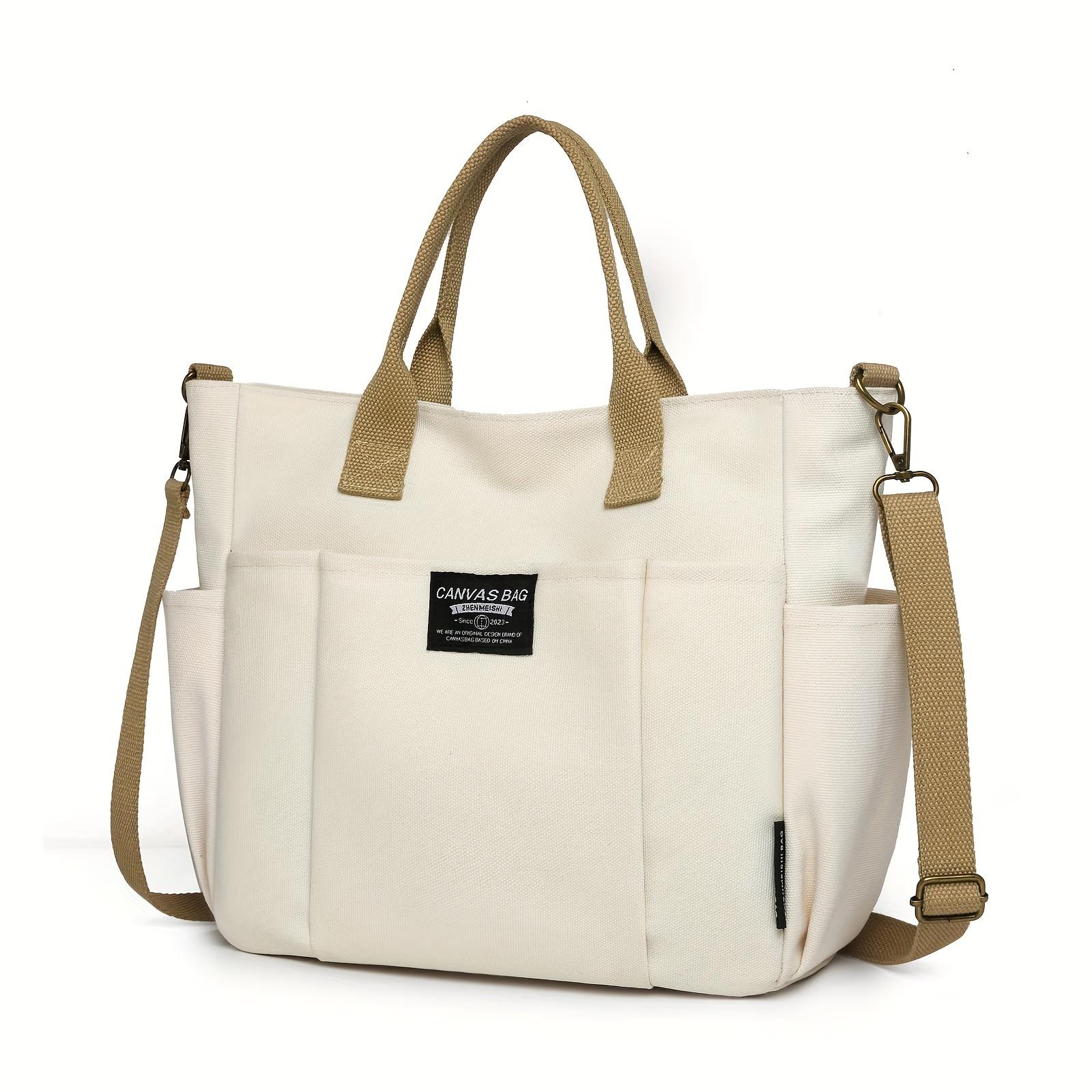 Women s Multi-Pocket Tote Bag, Vintage Canvas Shoulder Bag, Multi-functional Crossbody Bag for Daily Use