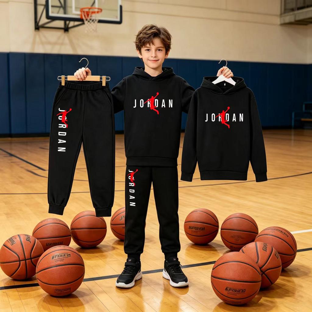 Felpa con Cappuccio per Bambini Lettere da Basket Pullover 3-12 Anni Giacca Felpa+Pantaloni Ragazzo Ragazza Neonato Abbigliamento Jogging Tempo Libero Moda Marca Set
