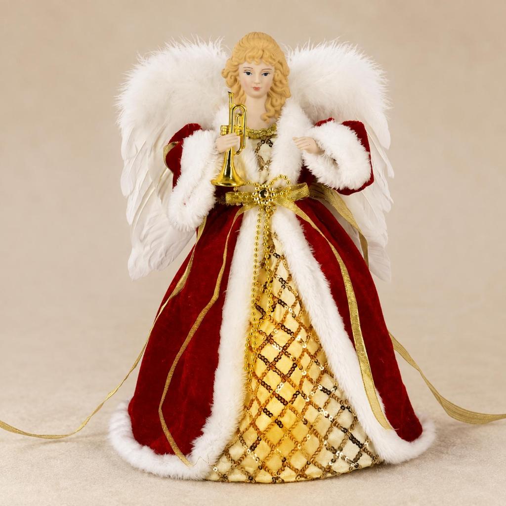 Tree-Top Angel Ornament with Circular Base Decorative Acrylic and Textile
