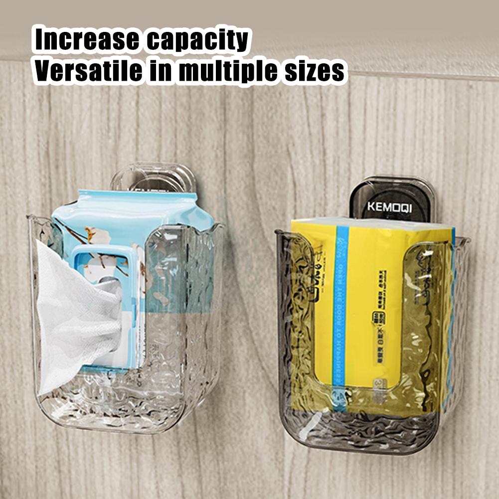 Plastic Wall Mounted Tissue Box Self-adhesive Punch Free Paper Towel Holder Upside Down Space-saving Napkin Container Bathroom