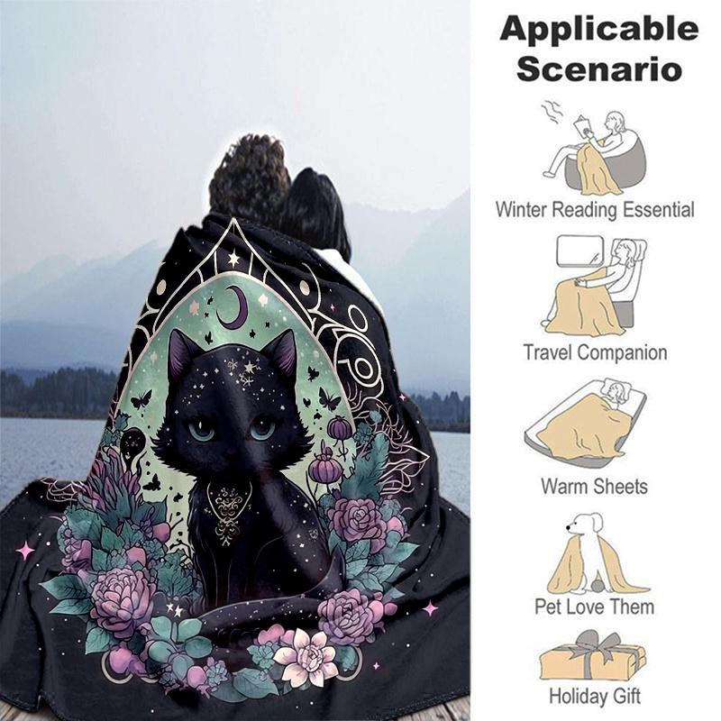 1pc Witchy Cat Blanket, Soft for Room Decor, Perfect Gift and Fans, Living Room, Travel, Camping, Car Blankets