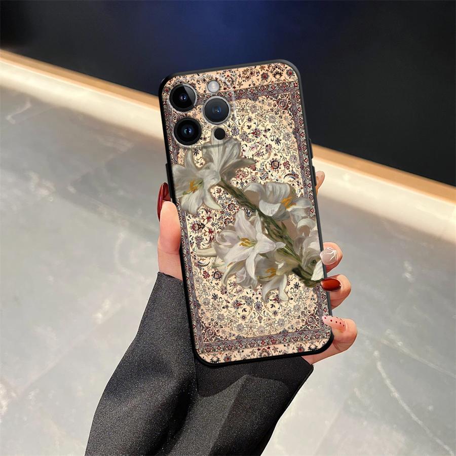 Case for iPhone 7 8 17Air 13 12 11 17 Pro Max XS Max XR 15 16 14 Plus Black Soft Phone Cover Retro Ethnic Totem Pattern