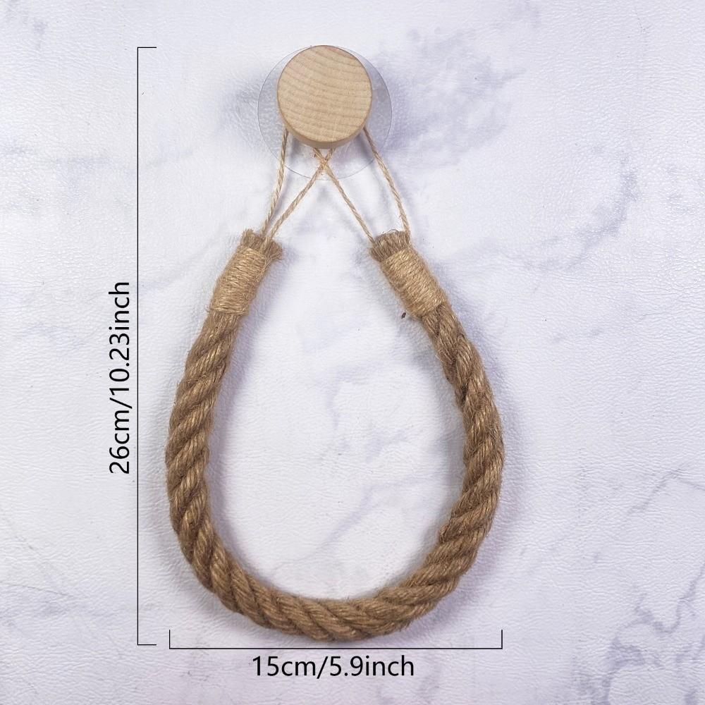 No-Drill Toilet Paper Wood Hook Hand-Woven Jute Rope Tissue Holder Bathroom