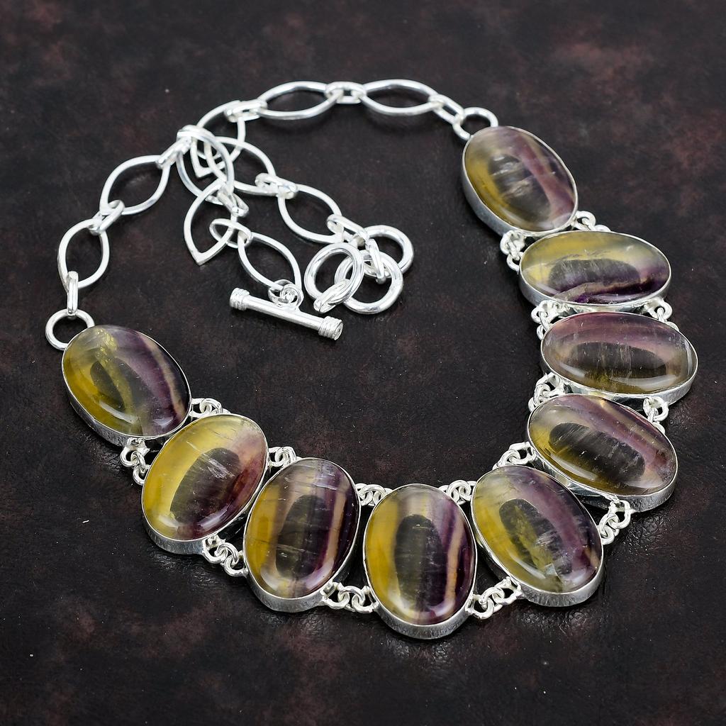 Multi fluorite necklace gemstone necklace antique jewelry 925 sterling silver necklace adjustable chain necklace handmade jewelry for gifts